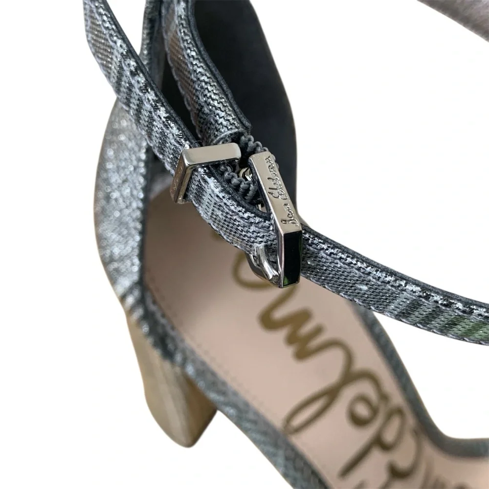 Sam Edelman Yaro Ankle Strap Sandal, Plaid Pewter, Women Size 7.5